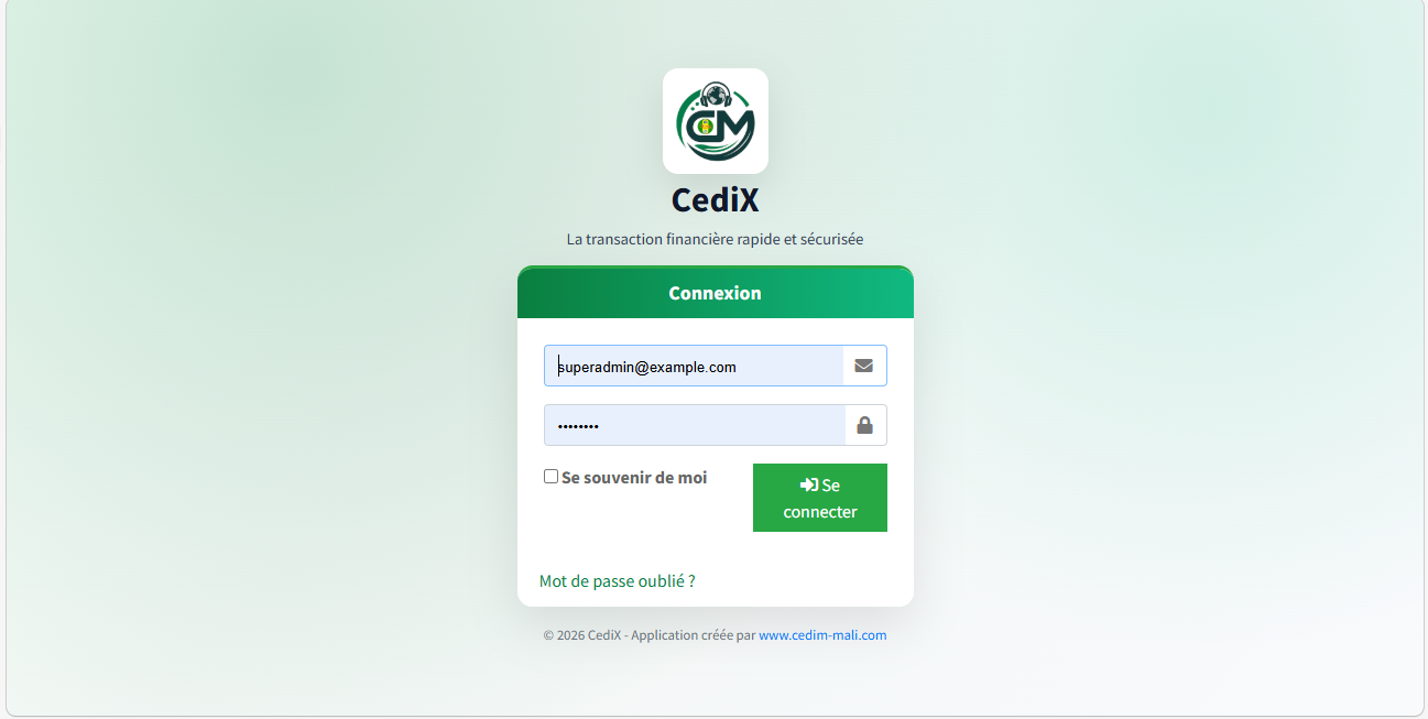 Aperçu de l'application Cedix — transactions
